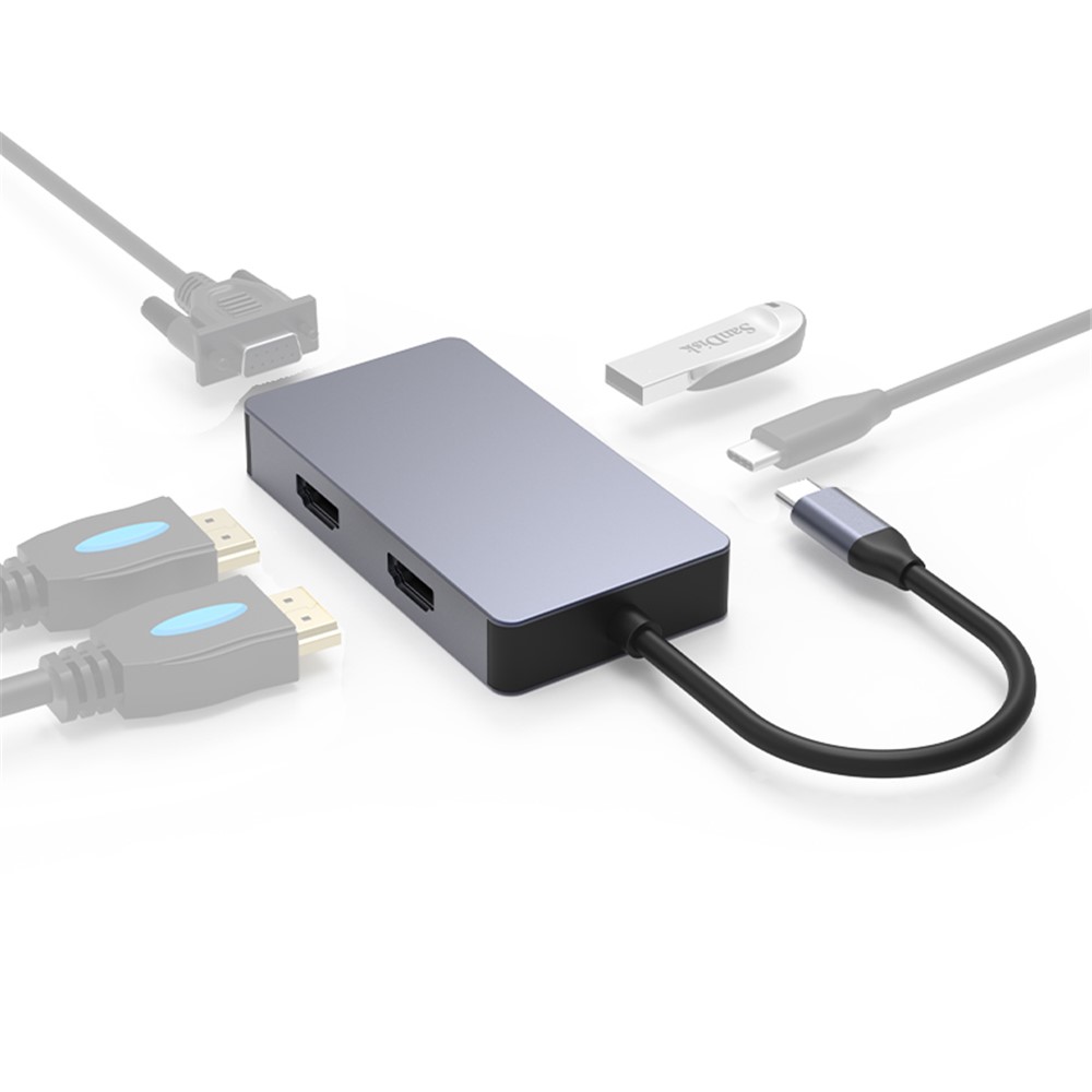 6-in-1 USB C Hub Adapter with 4K 60Hz HDMI, VGA, PD Port, USB 3.0, 3.5mm Audio Jack-1