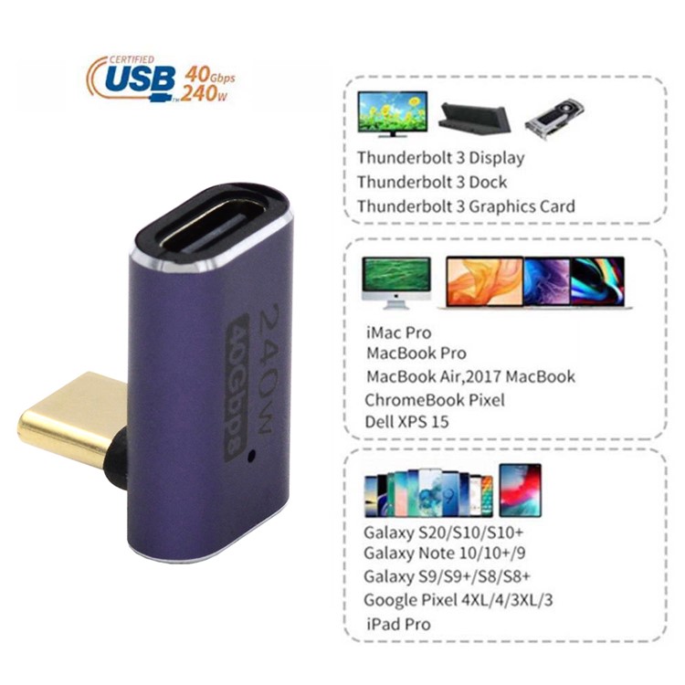 Transmissão de 40 Gbps 240W Fêmea USB Tipo-c Para Mini Conversor de Adaptador Angulado Com Indicador Com Indicador-5