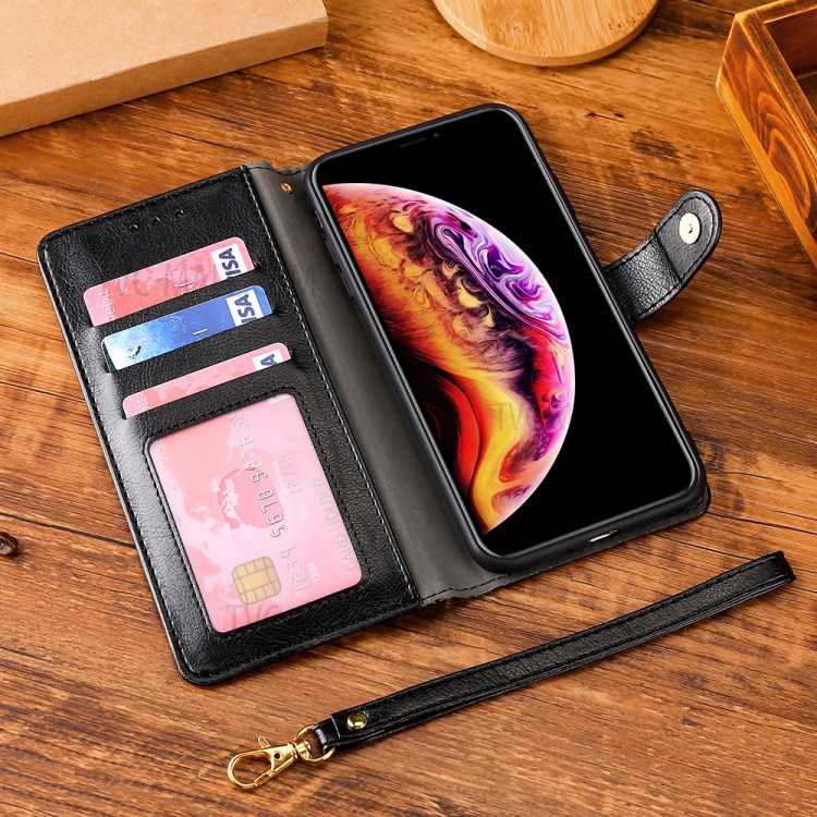 Zipper Pocket Leather Wallet Case for OnePlus Nord N100 Cover - Black-10