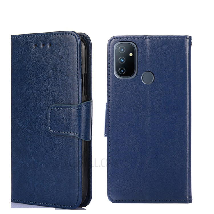 Wallet Stand Case for OnePlus Nord N100 Soft Leather Shell - Dark Blue-1