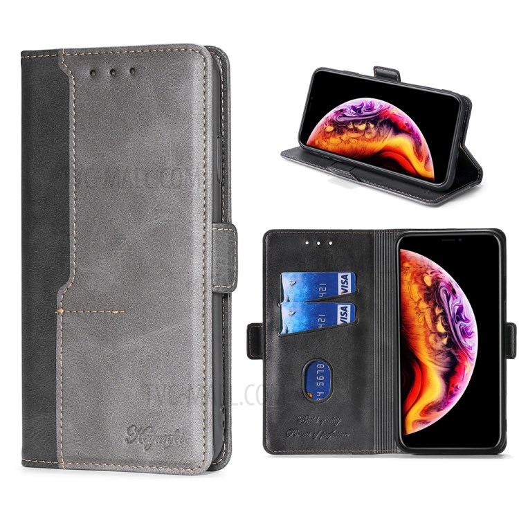 Contrast-Color Side Buckle Leather Wallet Case for OnePlus Nord N100 Shell - Grey/Black-1