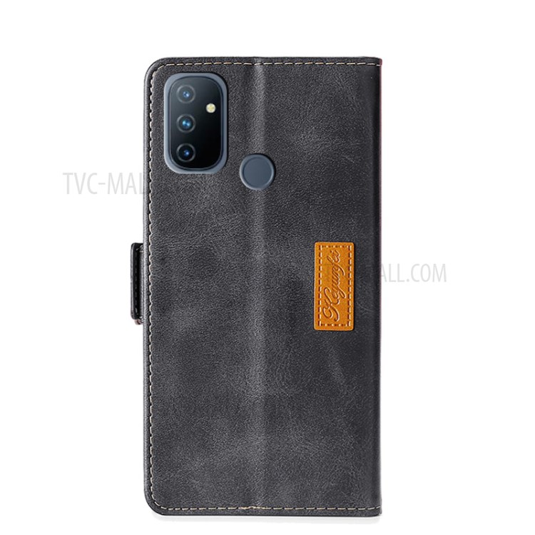 Contrast-Color Side Buckle Leather Wallet Case for OnePlus Nord N100 Shell - Grey/Black-3