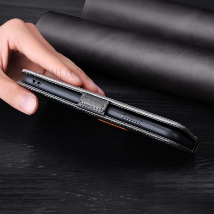 Contrast-Color Side Buckle Leather Wallet Case for OnePlus Nord N100 Shell - Grey/Black-8