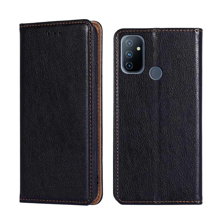 Pure Color Auto-absorbed Leather Stand Shell for OnePlus Nord N100 Protector Case - Black-1