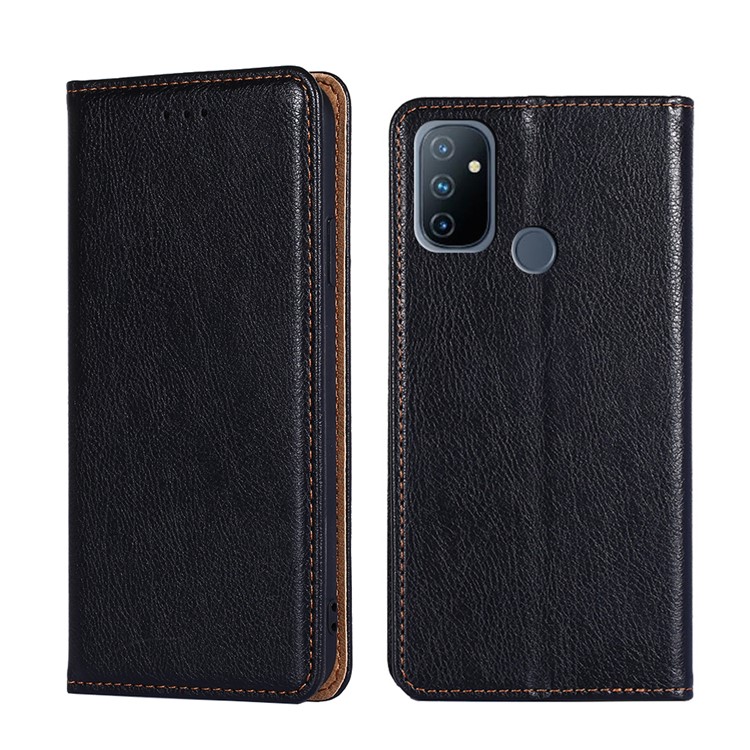 Coque de Support en Cuir de Couleur Pure de Couleur Automatique Pour le Boîtier de Protecteur OnePlus Nord N100 - le Noir