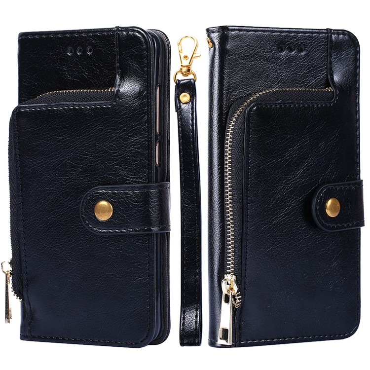 Zipper Pocket Leather Wallet Phone Case for OnePlus Nord N10 5G Cover - Black-1