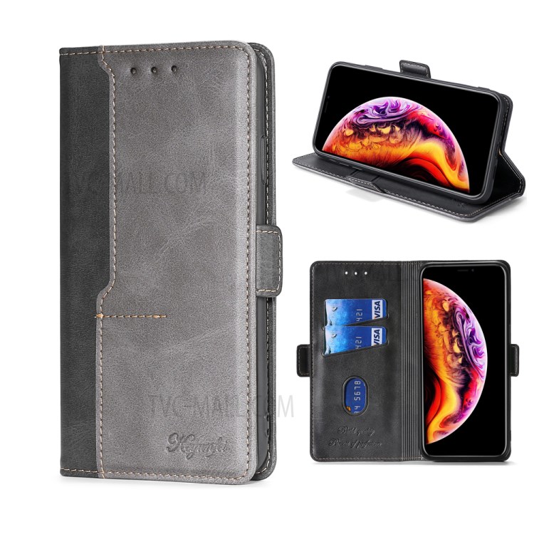 Contrast-Color Side Buckle Leather Wallet Case for OnePlus Nord N10 5G Cover - Grey/Black-1