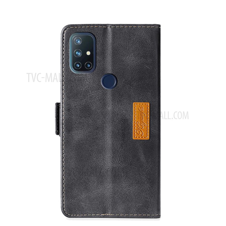 Contrast-Color Side Buckle Leather Wallet Case for OnePlus Nord N10 5G Cover - Grey/Black-2