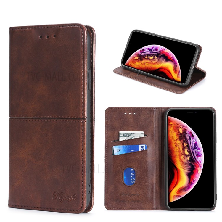Auto-absorbed Leather Stand Card Slots Shell for OnePlus Nord N10 5G Protector Case - Dark Brown-1