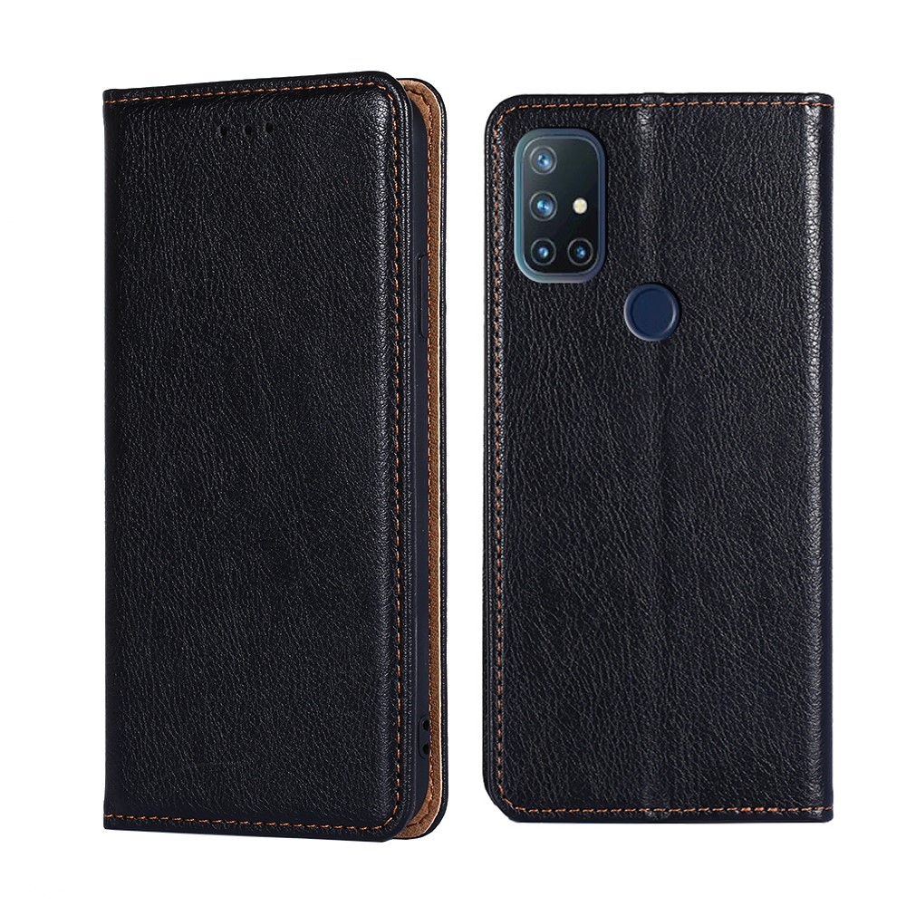 Wallet Stand Auto-absorbed Leather Case for OnePlus Nord N10 5G - Black-1