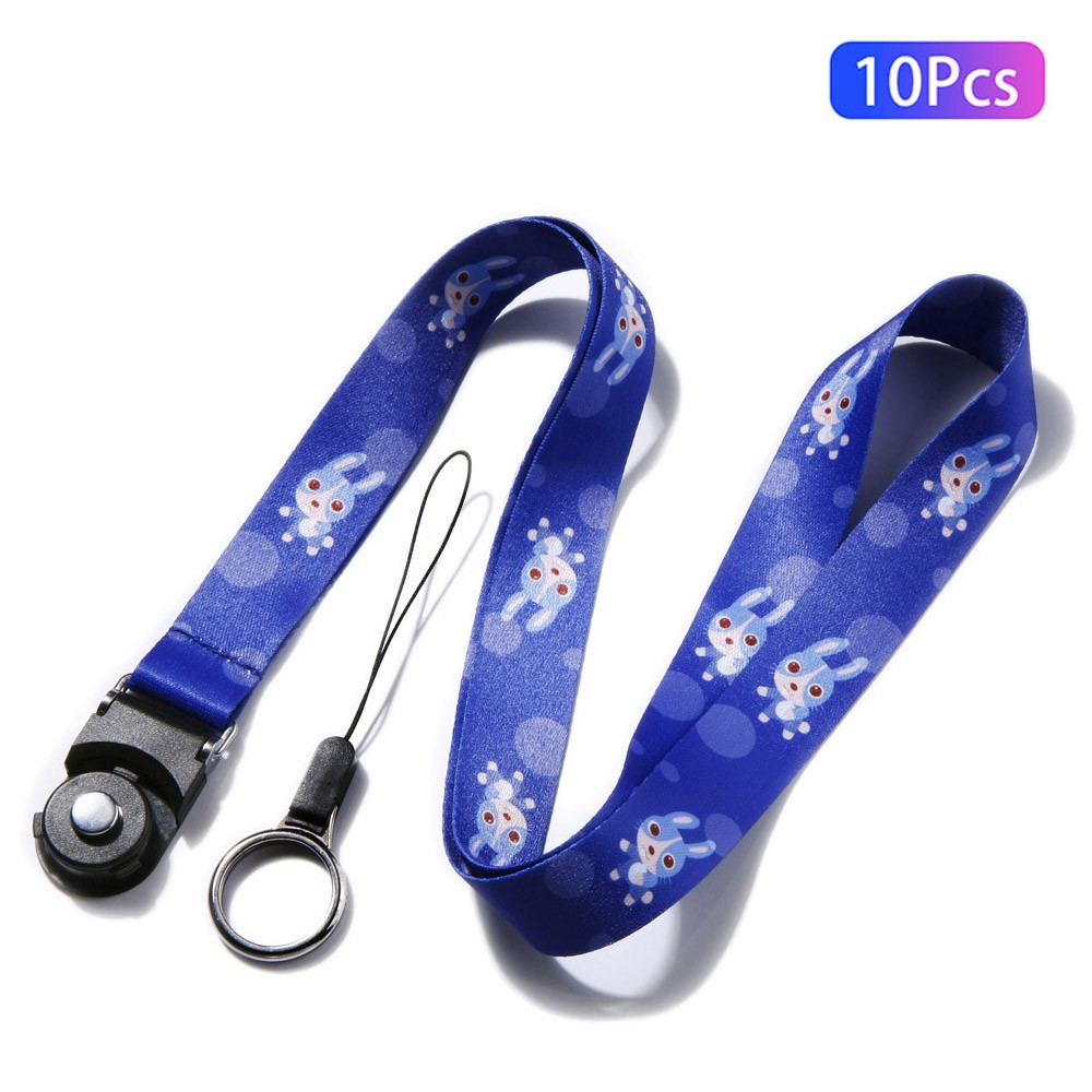 10Pcs / Pack Chinese Zodiac Printed Detachable Finger Ring Rope Rotating Buckle Lanyard Mobile Phone Name Tag Neck Strap - Rabbit-1