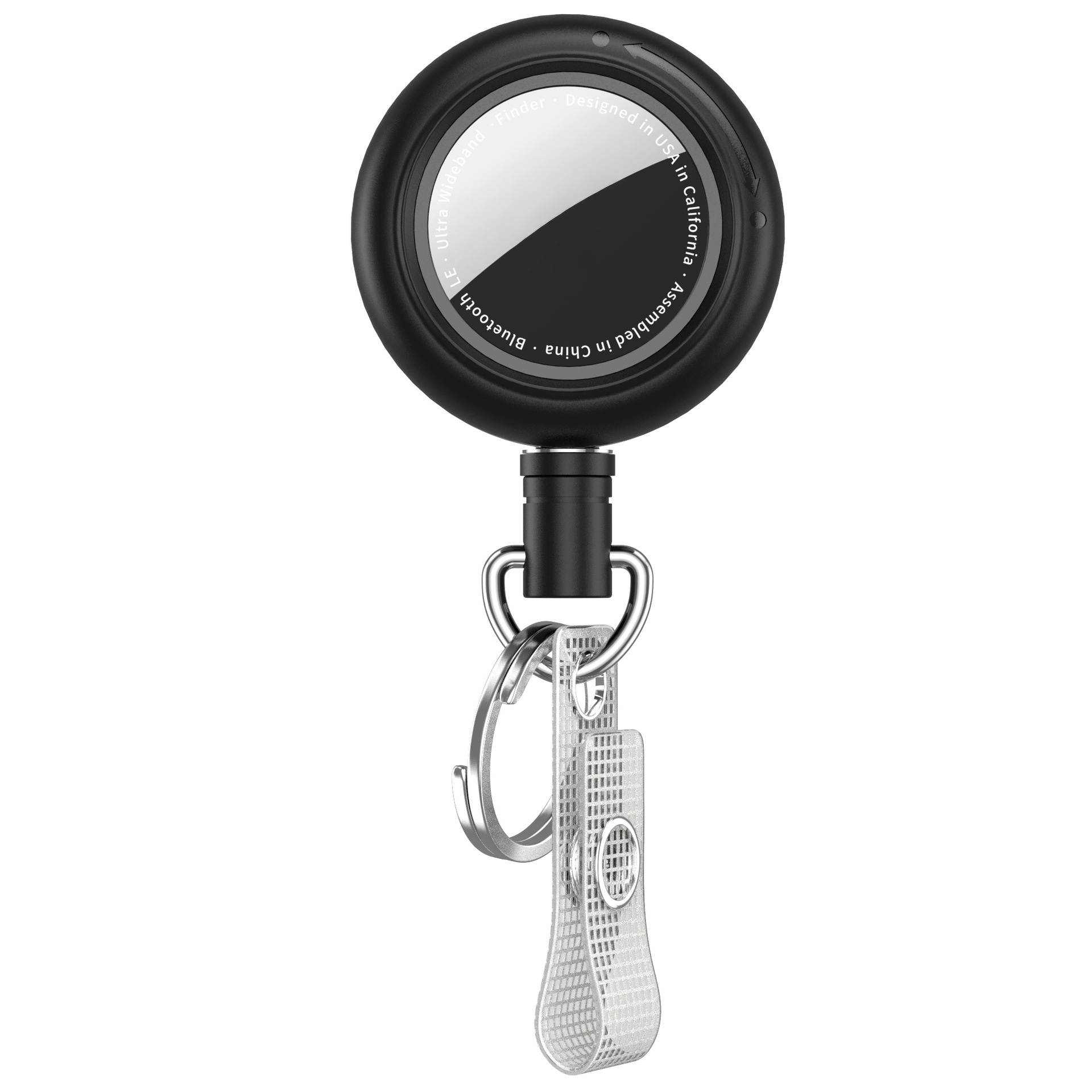 For AirTag / AirTag (2nd Generation) Protective Case Anti Scratch Silicone Cover with Retractable Cord and Belt Clip - Black