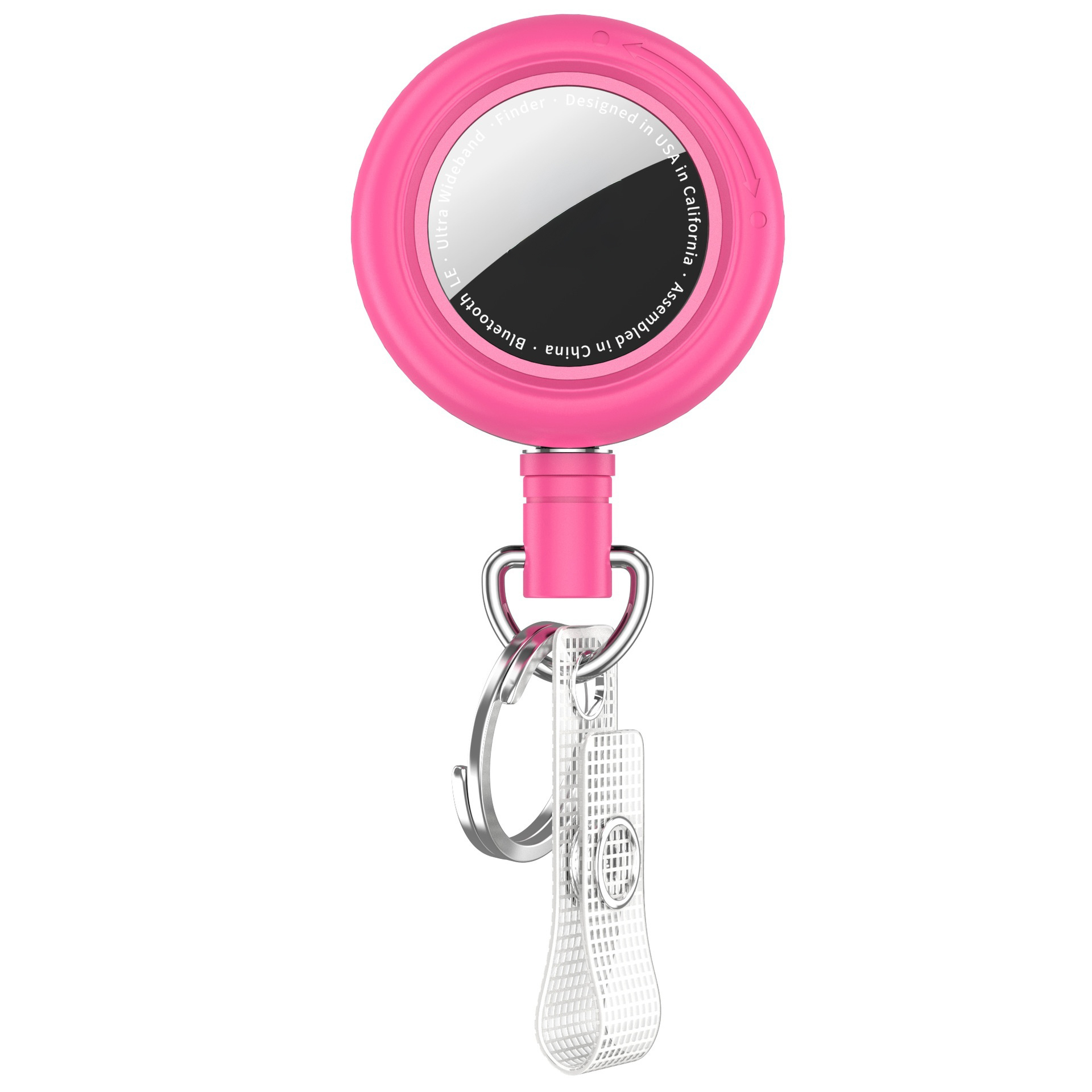 For AirTag / AirTag (2nd Generation) Protective Case Anti Scratch Silicone Cover with Retractable Cord and Belt Clip - Rose