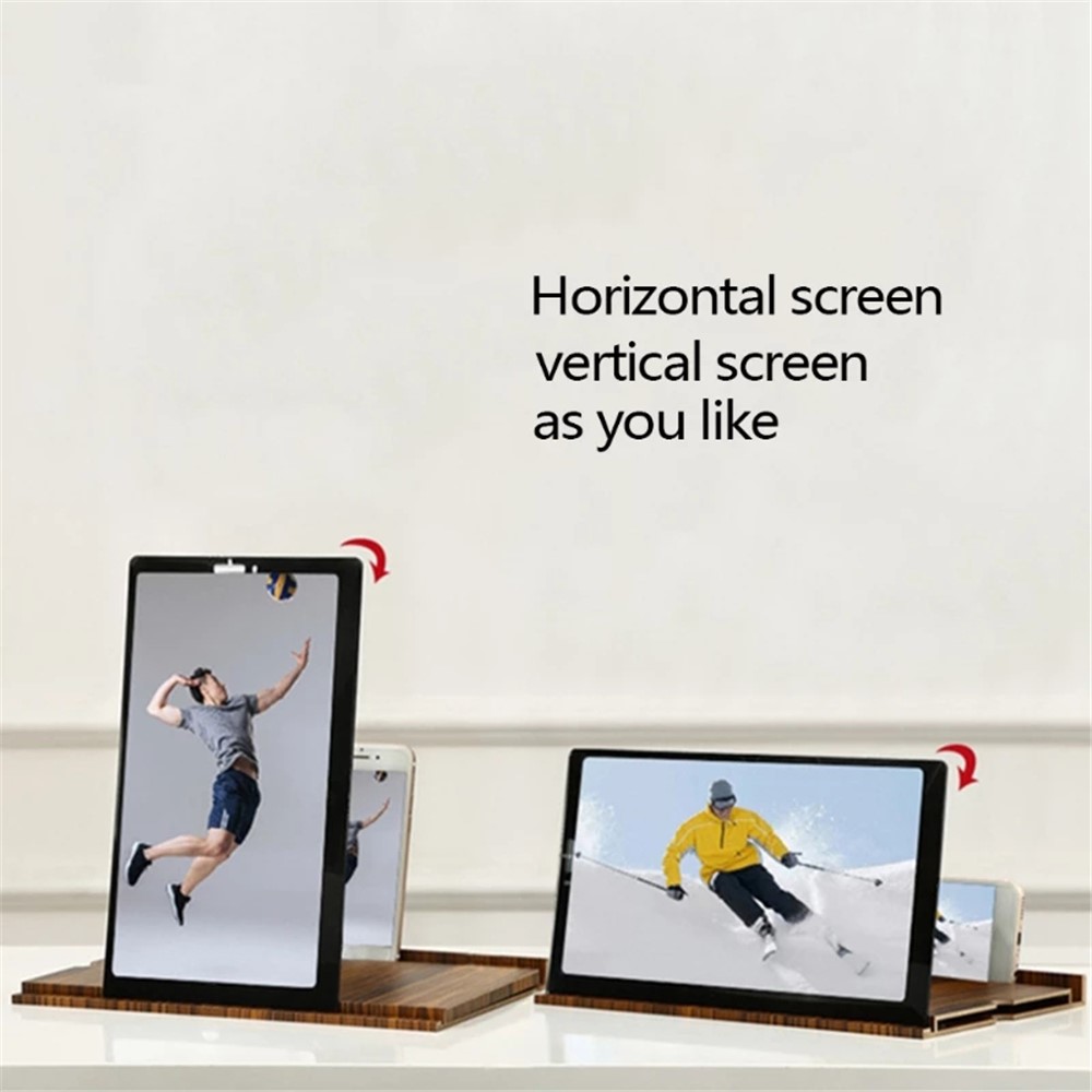 12 inch Mobile Phone Adjustable Screen Magnifier 3X 4X Bracket Acrylic Lens Log Magnifying Glass - Coffee Wood Grain-2