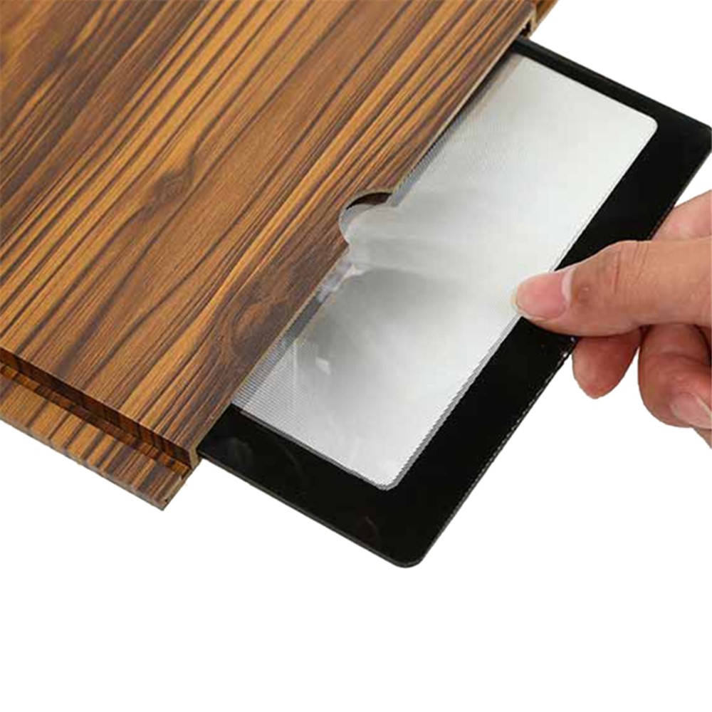 12 inch Mobile Phone Adjustable Screen Magnifier 3X 4X Bracket Acrylic Lens Log Magnifying Glass - Coffee Wood Grain-3