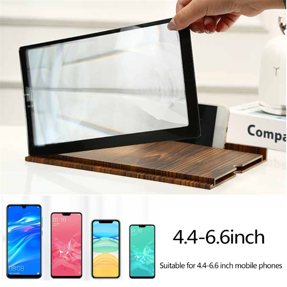 12 inch Mobile Phone Adjustable Screen Magnifier 3X 4X Bracket Acrylic Lens Log Magnifying Glass - Coffee Wood Grain-4