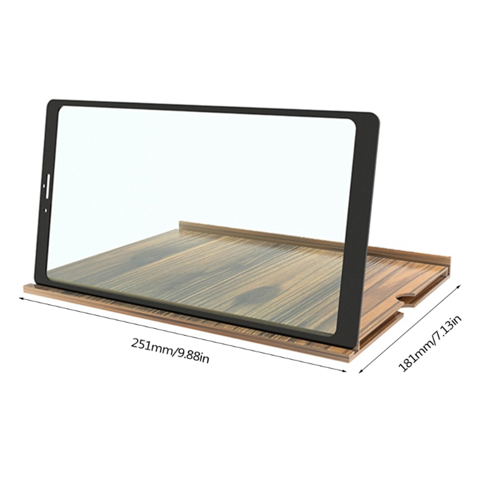 12 inch Mobile Phone Adjustable Screen Magnifier 3X 4X Bracket Acrylic Lens Log Magnifying Glass - Coffee Wood Grain-6