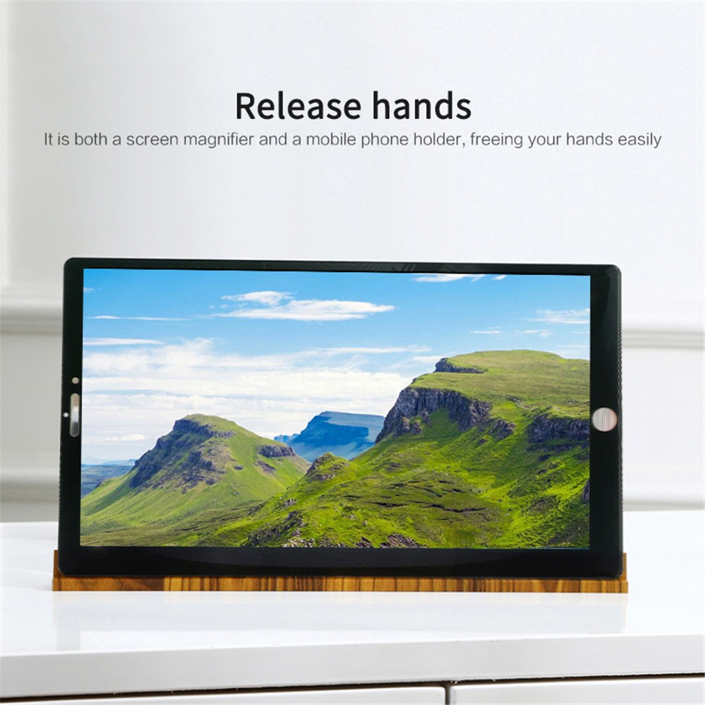 12 inch Mobile Phone Video Screen Magnifier Amplifying Glass Desktop HD Wood Bracket Holder Mount - Coffee-4