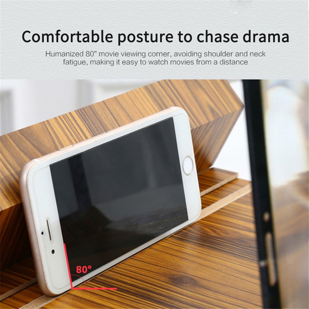 12 inch Mobile Phone Video Screen Magnifier Amplifying Glass Desktop HD Wood Bracket Holder Mount - Coffee-5