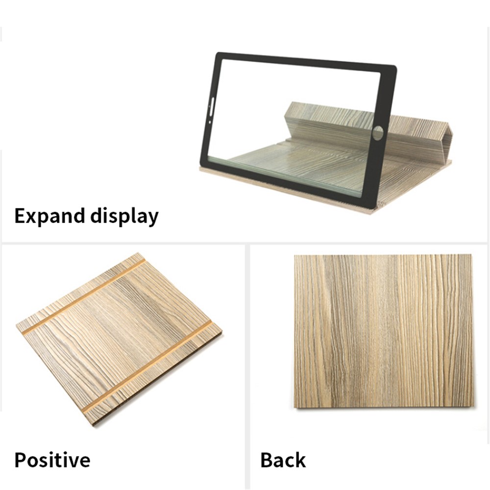12 inch Mobile Phone Video Screen Magnifier Amplifying Glass Desktop HD Wood Bracket Holder Mount - Coffee-7