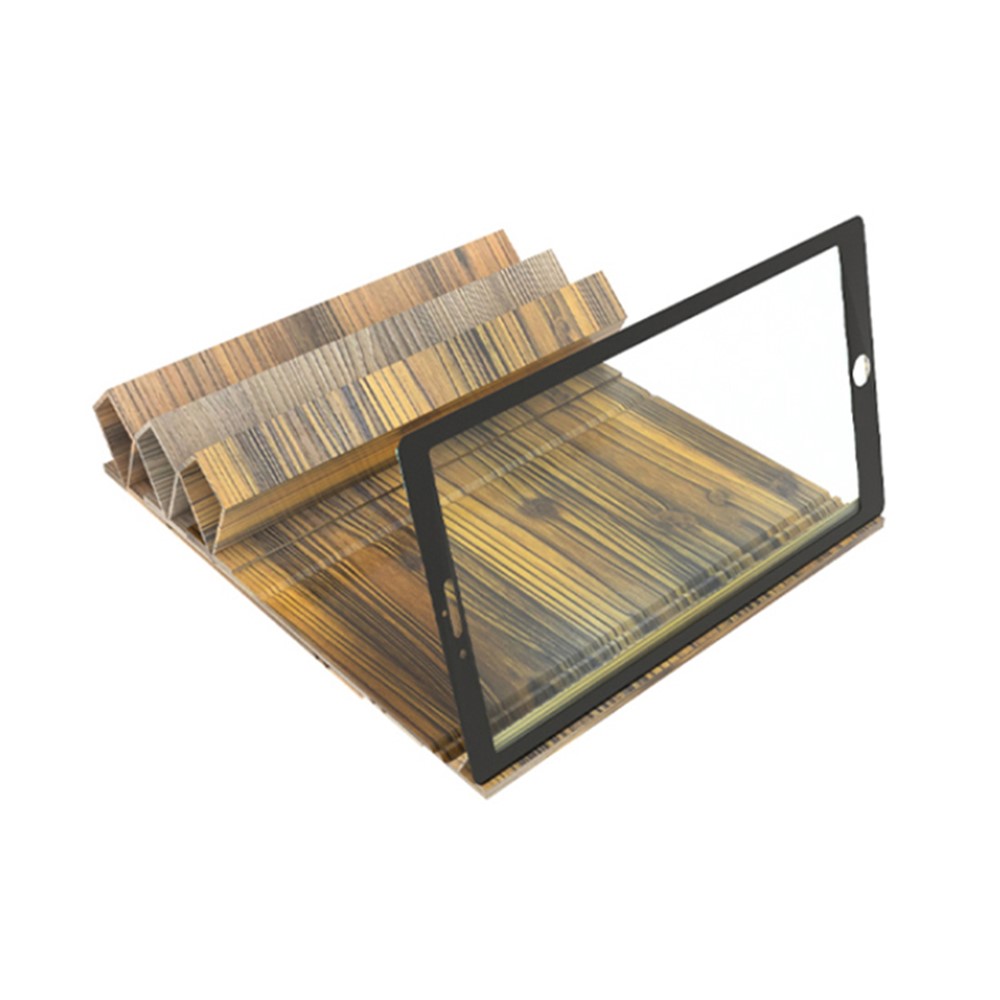 12 inch Mobile Phone Video Screen Magnifier Amplifying Glass Desktop HD Wood Bracket Holder Mount - Coffee-8