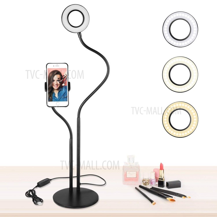 BX-02 Clip Style 12W 24-LED Ring Vlogging Photography Video Light with Flexible Arms and Phone Clamp-1