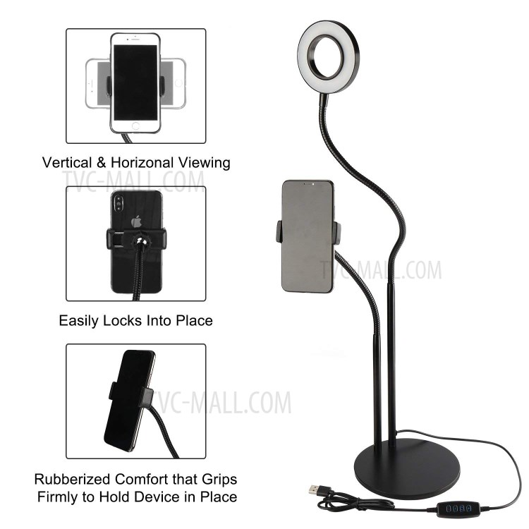 BX-02 Clip Style 12W 24-LED Ring Vlogging Photography Video Light with Flexible Arms and Phone Clamp-3