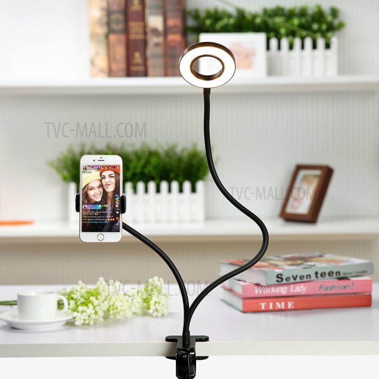 BX-01 Clip Style 12W Selfie LED Ring Light with Flexible Arms and Phone Clamp - White-11