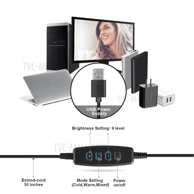 BX-01 Clip Style 12W Selfie LED Ring Light with Flexible Arms and Phone Clamp - White-12