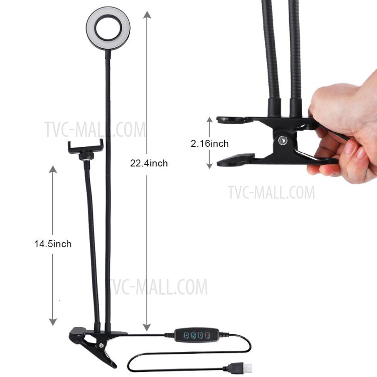 BX-01 Clip Style 12W Selfie LED Ring Light with Flexible Arms and Phone Clamp - White-14