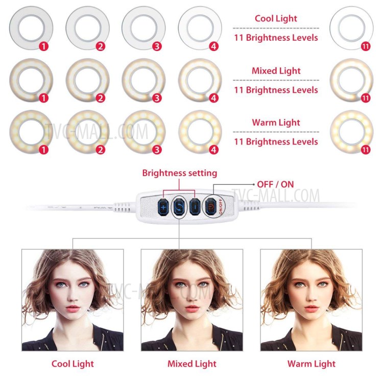 BX-01 Clip Style 12W Selfie LED Ring Light with Flexible Arms and Phone Clamp - White-3