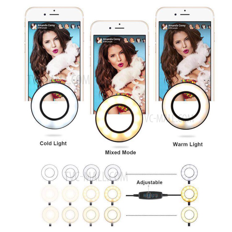 BX-01 Clip Style 12W Selfie LED Ring Light with Flexible Arms and Phone Clamp - White-4