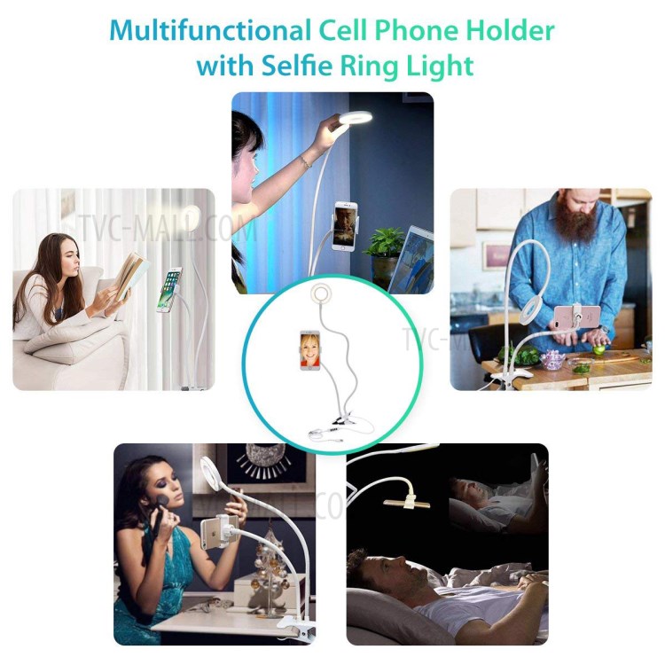 BX-01 Clip Style 12W Selfie LED Ring Light with Flexible Arms and Phone Clamp - White-5