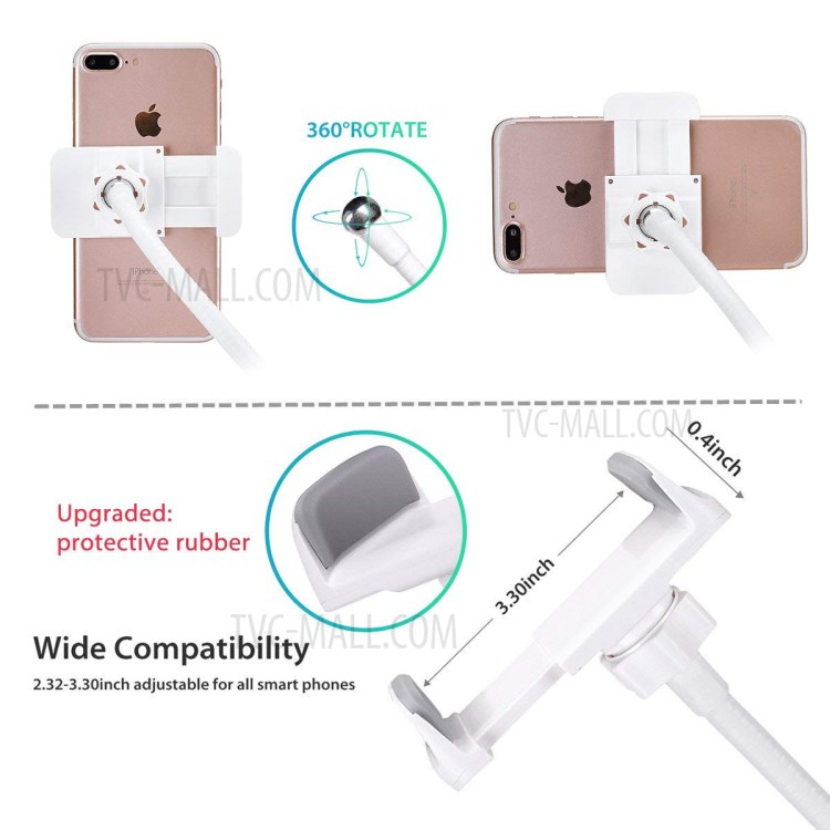 BX-01 Clip Style 12W Selfie LED Ring Light with Flexible Arms and Phone Clamp - White-8