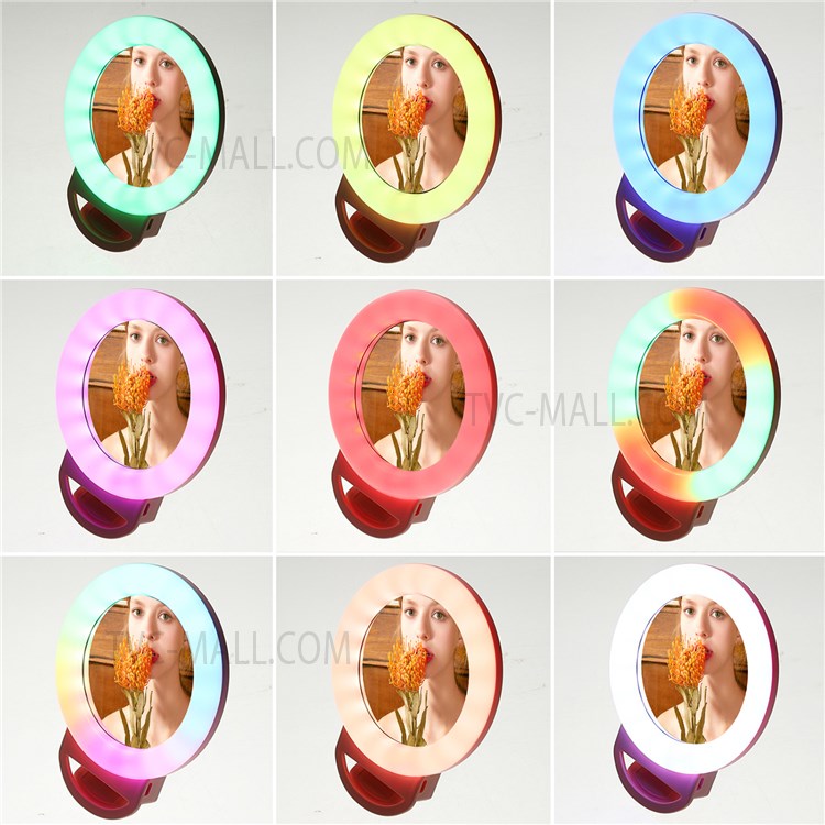 AL-20 Clip-on-RGB-LED-fill-Ringlicht Mit Spiegel Für Selfie Make-up Live-Übertragung - Rosa-4