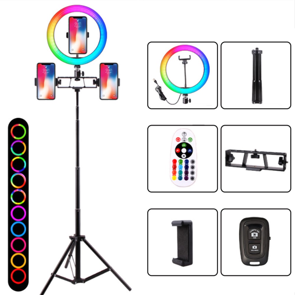SD-5354 160cm Telescopic Tripod Remote Control 10 inch Photography RGB Ring Fill Light with 3 Phone Position Design and Bluetooth Remote Controller-1