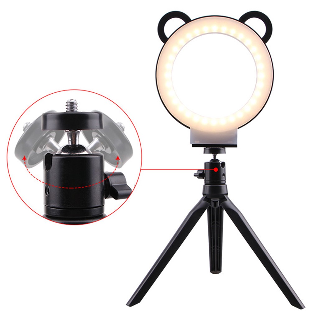 6 inch Cartoon Panda Design USB Ring Fill Light Live Streaming Desktop Photography Lamp with 2 Tripods-3