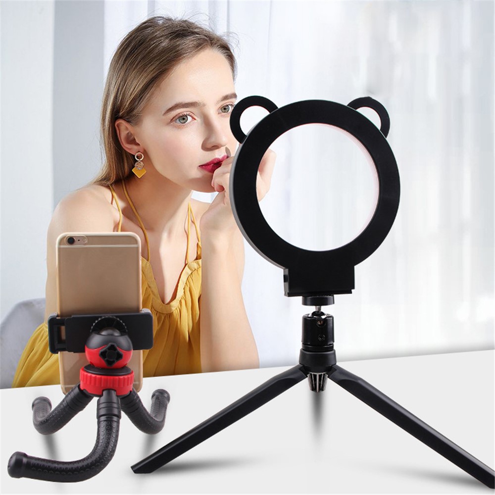 6 inch Cartoon Panda Design USB Ring Fill Light Live Streaming Desktop Photography Lamp with 2 Tripods-5