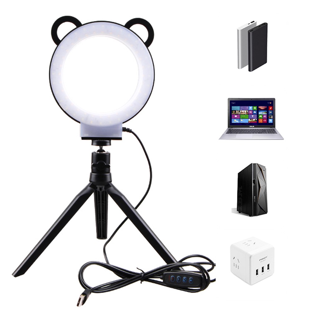 6 inch Cartoon Panda Design USB Ring Fill Light 3 Modes Live Streaming Photography Lamp with Bluetooth Remote Control and 2 Tripods-2