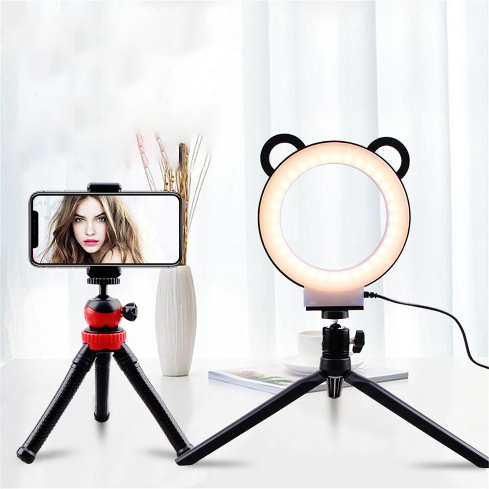 6 inch Cartoon Panda Design USB Ring Fill Light 3 Modes Live Streaming Photography Lamp with Bluetooth Remote Control and 2 Tripods-4