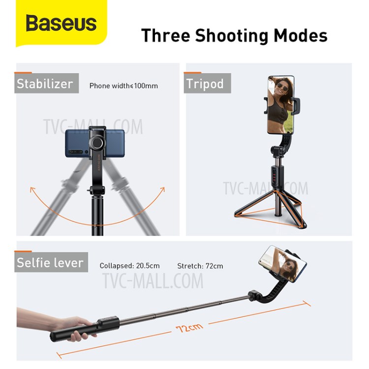 CW-YMS BASEUS Lianhuai Uniaxial Bluetooth Folding Stand Selfie Stabilizer - Black-5