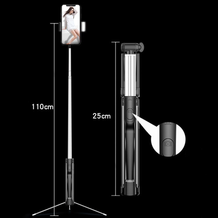 A19 Bluetooth Remote Control Mobile Phone Selfie Stick (1.1m Stretching Length) - Black