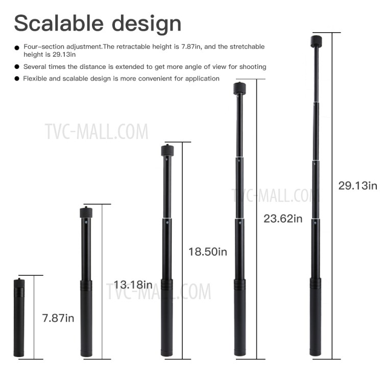 RCSTQ Four-section Scalable Aluminum Alloy Selfie Stick Extension Rod for Osmo Pocket 1/2-17