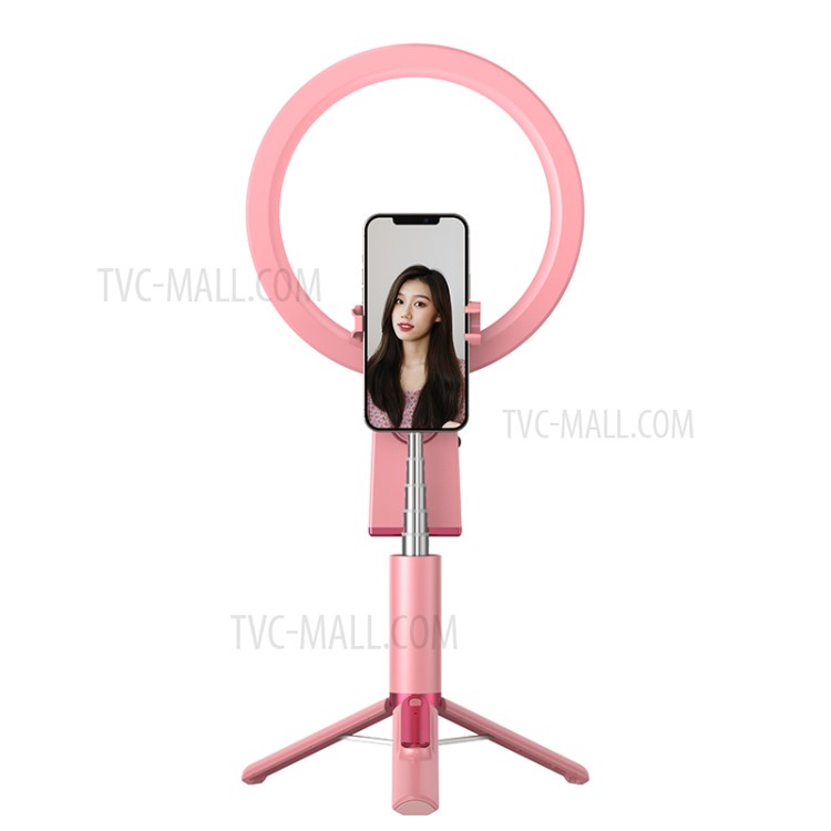 Bluetooth Remote Control Selfie Stick Tripod Stand with Fill Light Makeup Mirror for 4.0-6.5inch Cell Phone - Pink
