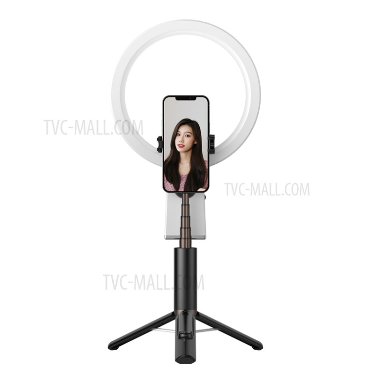 Bluetooth Remote Control Selfie Stick Tripod Stand with Fill Light Makeup Mirror for 4.0-6.5inch Cell Phone - Black