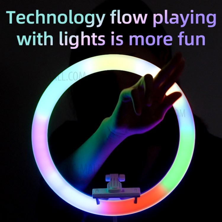 B1 29CM RGB Bague De LED Pliable Avec Hauteur De Support Réglable Pour La Diffusion Vidéo Selfie Video Diffusion En Direct - Noir-3
