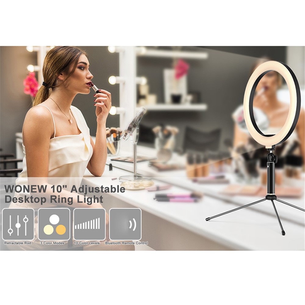 Luz De Anillo De 10 Pulgadas De 10 Pulgadas Con Trípode Telescópico Soporte Bluetooth Remote Para Disparos En Vivo De Transmisión-10