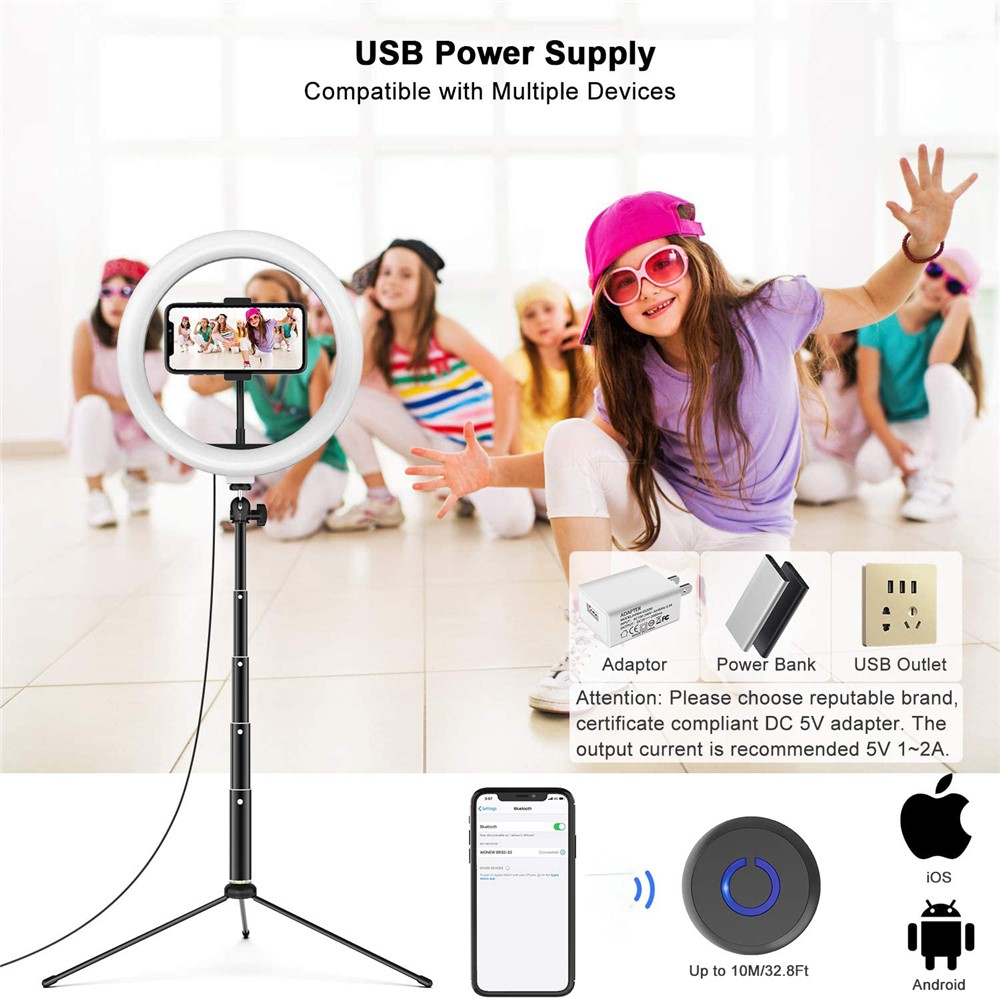 Luz De Anillo De 10 Pulgadas De 10 Pulgadas Con Trípode Telescópico Soporte Bluetooth Remote Para Disparos En Vivo De Transmisión-7