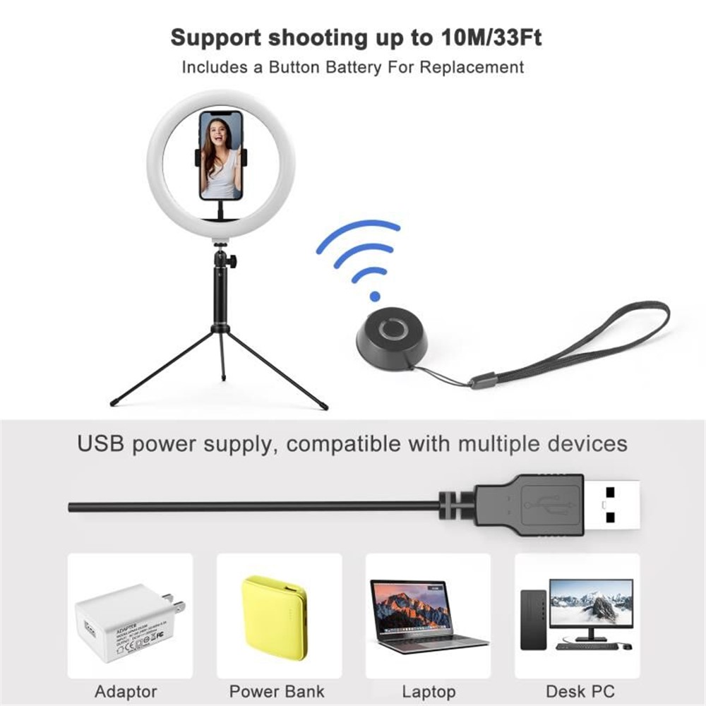 Luz De Anillo De 10 Pulgadas De 10 Pulgadas Con Trípode Telescópico Soporte Bluetooth Remote Para Disparos En Vivo De Transmisión-8