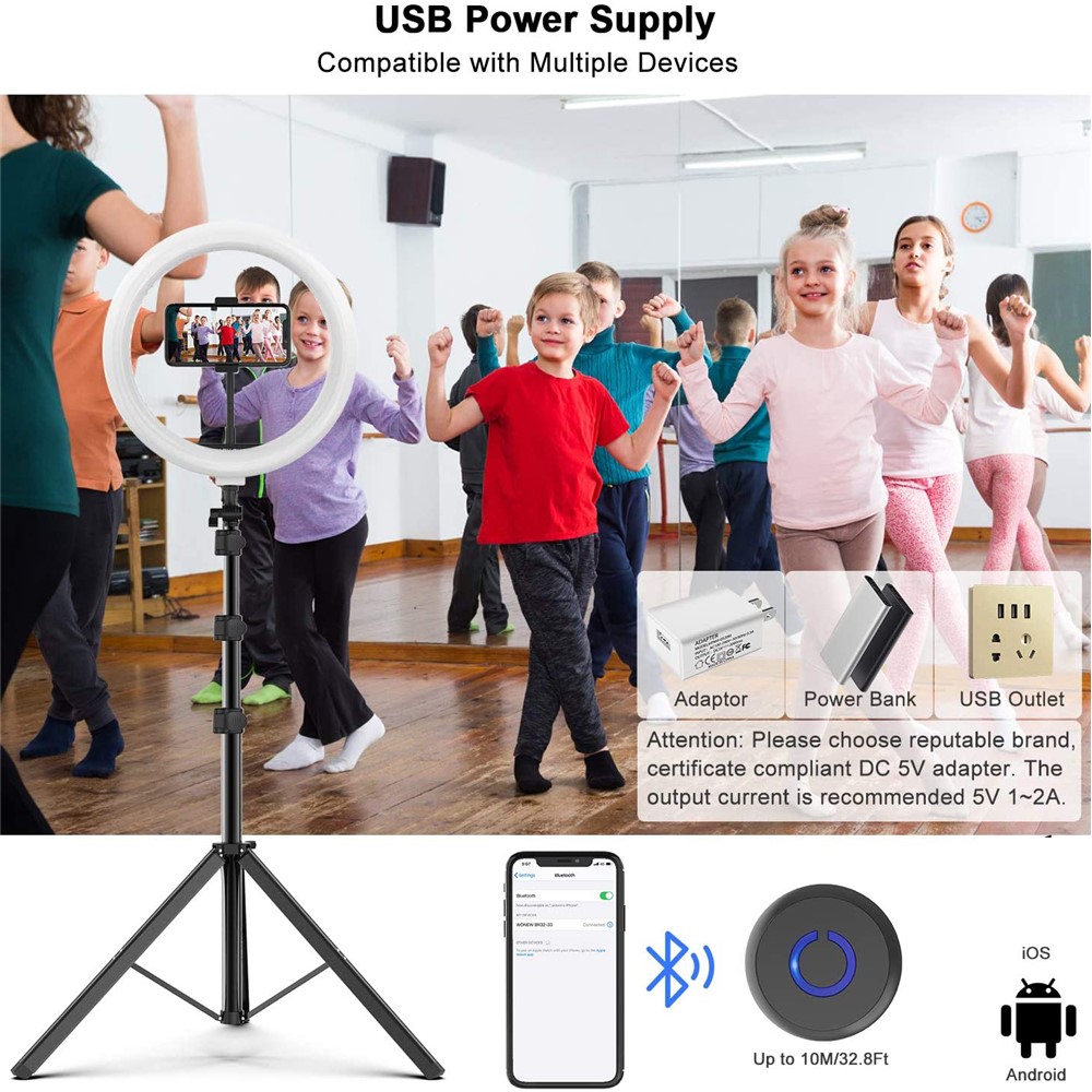 WONEW ZJ06 Luz De Anillo De 12 Pulgadas Con Trípode Telescópico Soporte Bluetooth Remote Para Disparos En Vivo De Transmisión-11